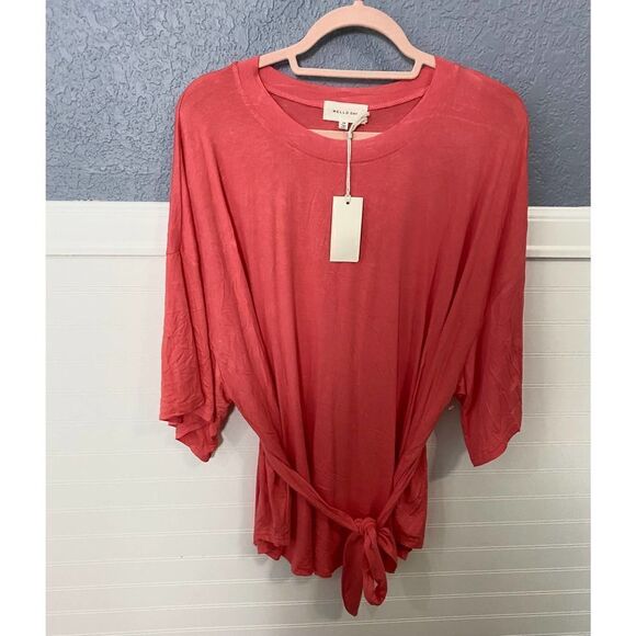 Melloday Red 3/4 Sleeve Tie Blouse - Picture 3 of 8